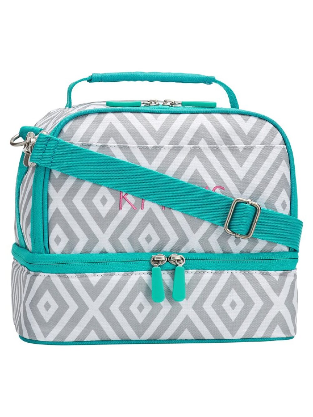 PB Teen "Gear-Up Gray Preppy Diamond" Dual Compartment Lunch Bag